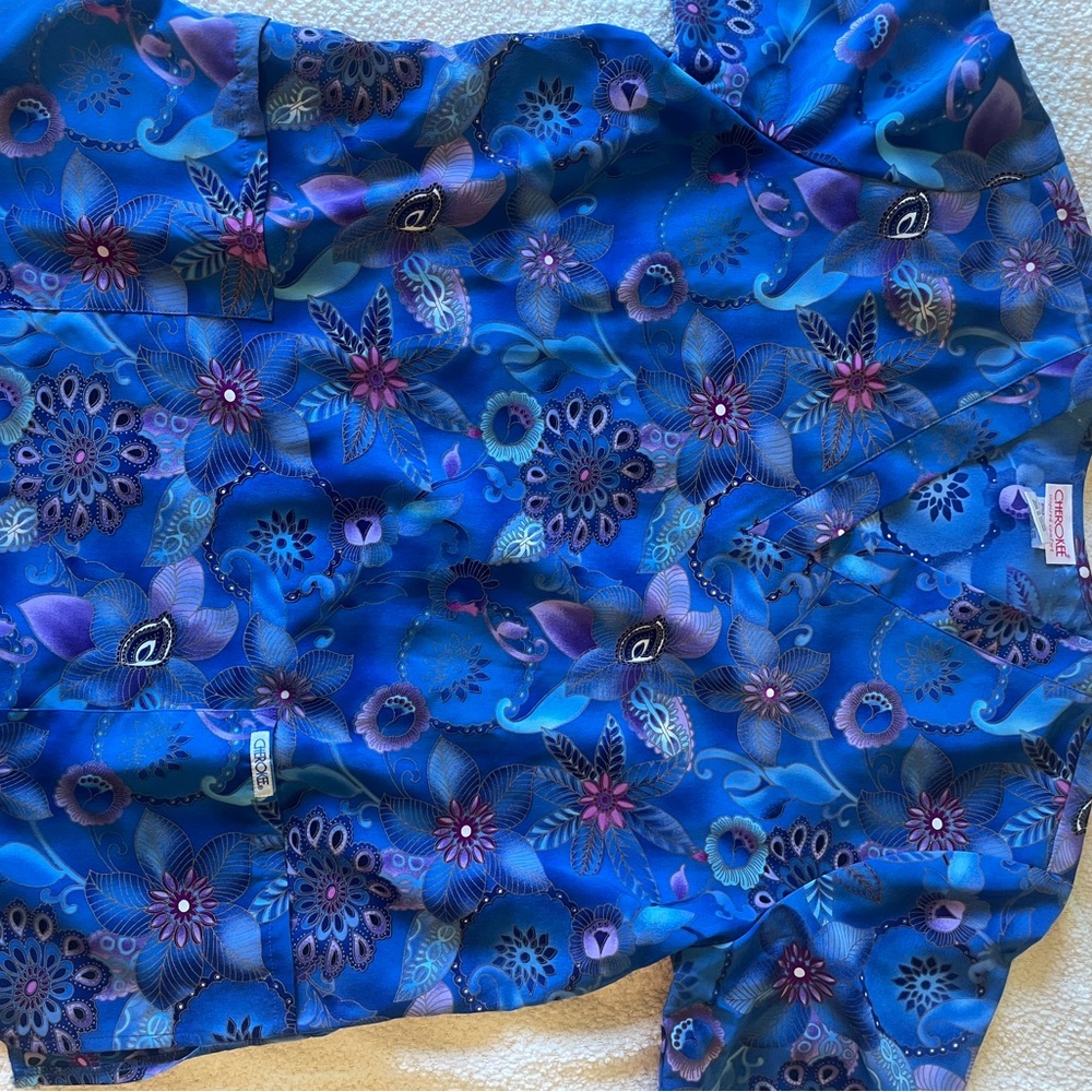 Floral Blue Scrub Top